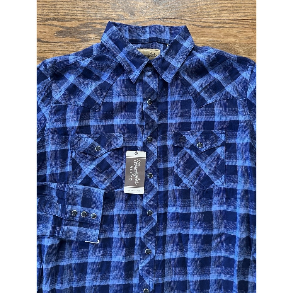 Wrangler Retro Mens Button-Up Long Sleeve Pearl Snap Western‎ Plaid Shirt Large